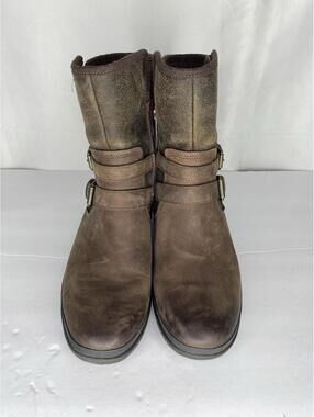 Ugg Simmens Brown Leather Waterproof Boots Sz 8 Wool Lined